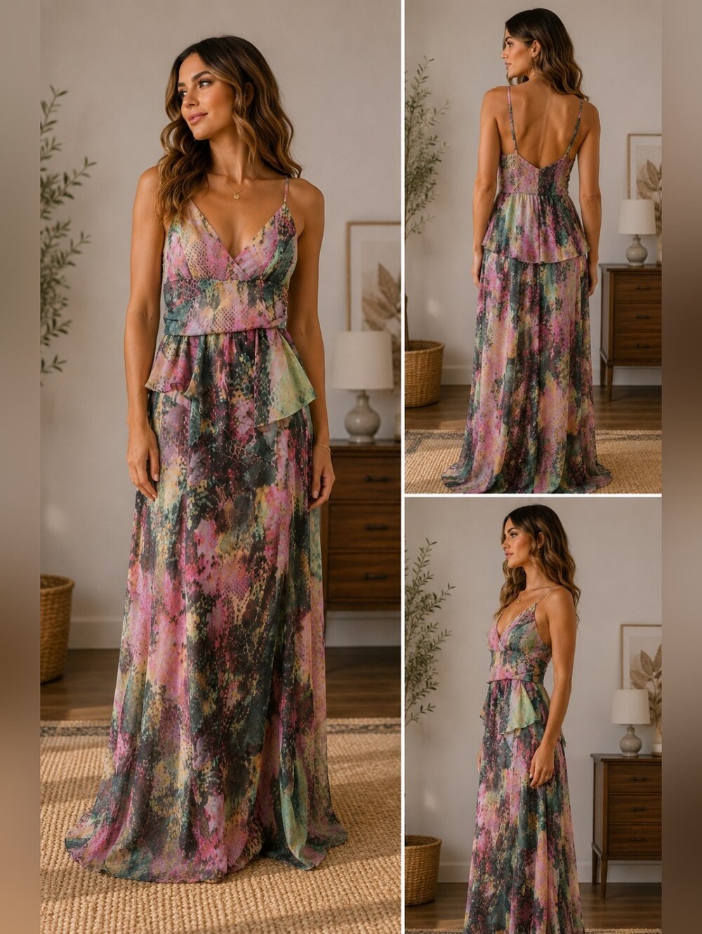 NWT PrettyLittleThing Snakeskin Print Maxi Dress, UK 12/US 8